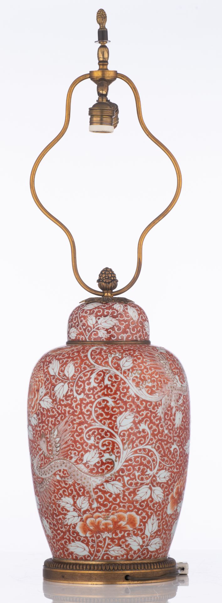 A fine Chinese orange and gilt ginger jar, decorated with flowers and phoenix, transformed into a la - Bild 3 aus 7
