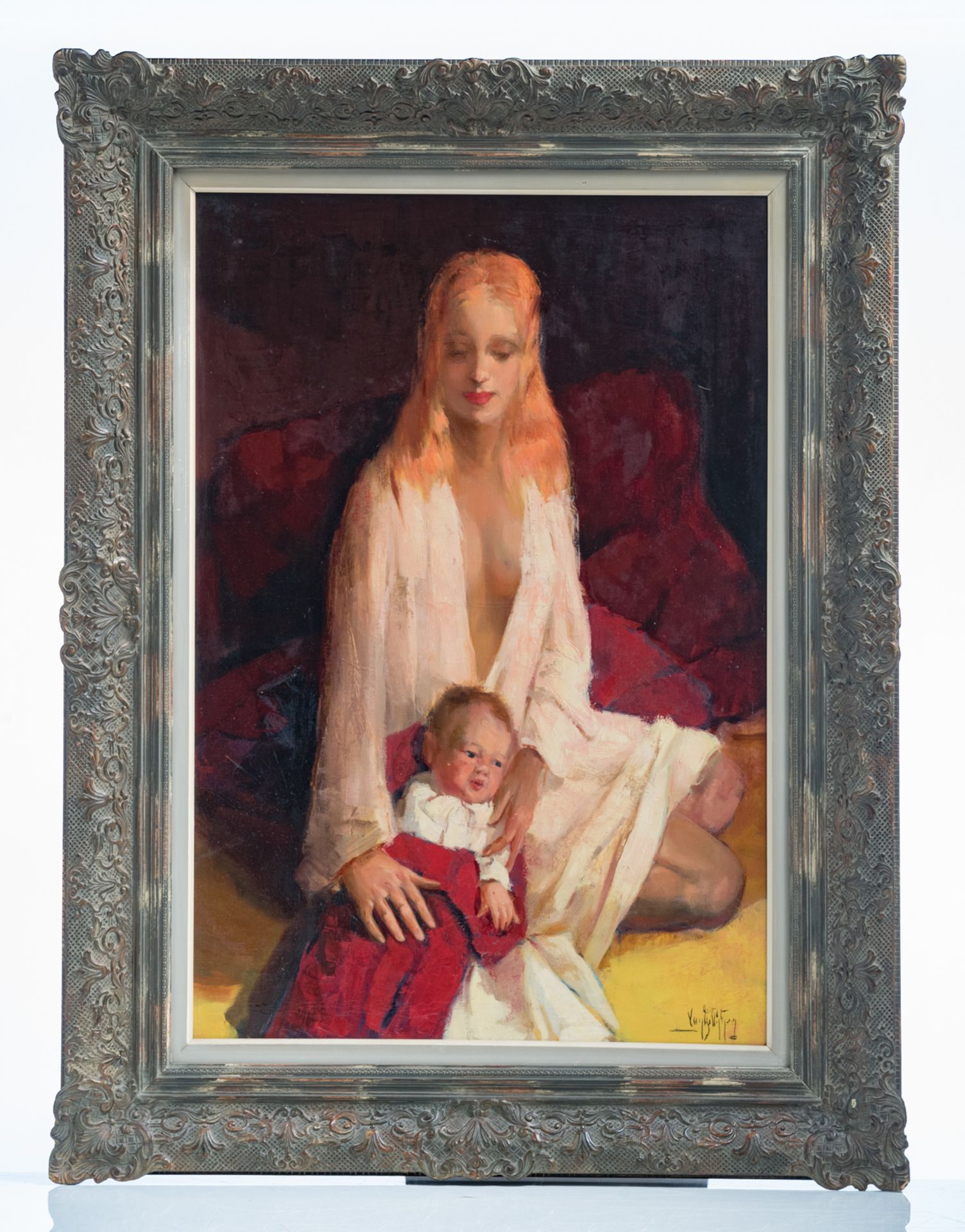 Van Belleghem A., mother and child, oil on canvas, 66,5 x 96 cm Is possibly subject of the SABAM leg - Bild 2 aus 4