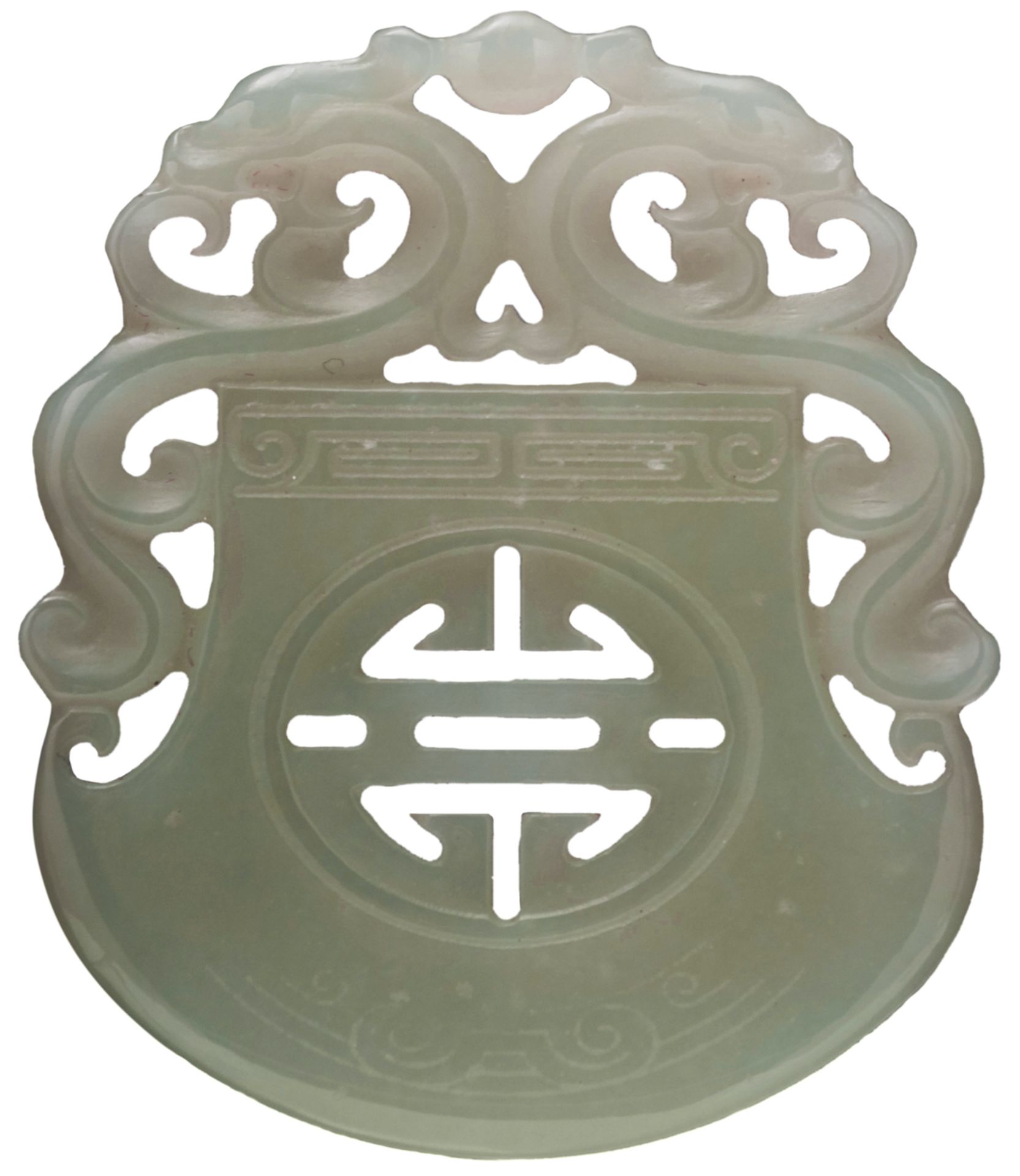 An axe shaped pendant, decorated with dragons in openwork, jade, H 5,5 cm