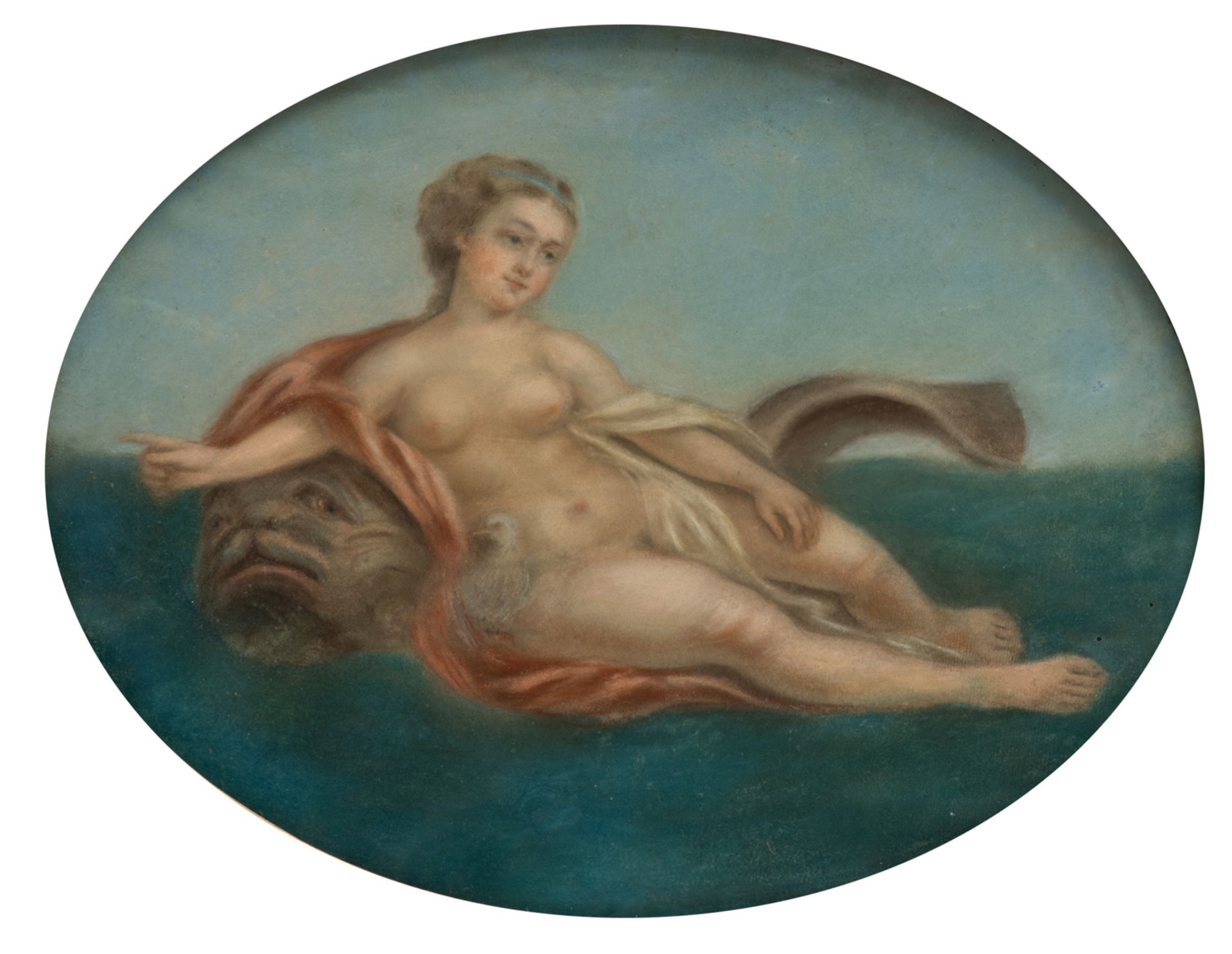 No visible signature, ( after Janinet J. F.), Aphrodite, pastel, in the 18thC manner, 30 x 38 cm