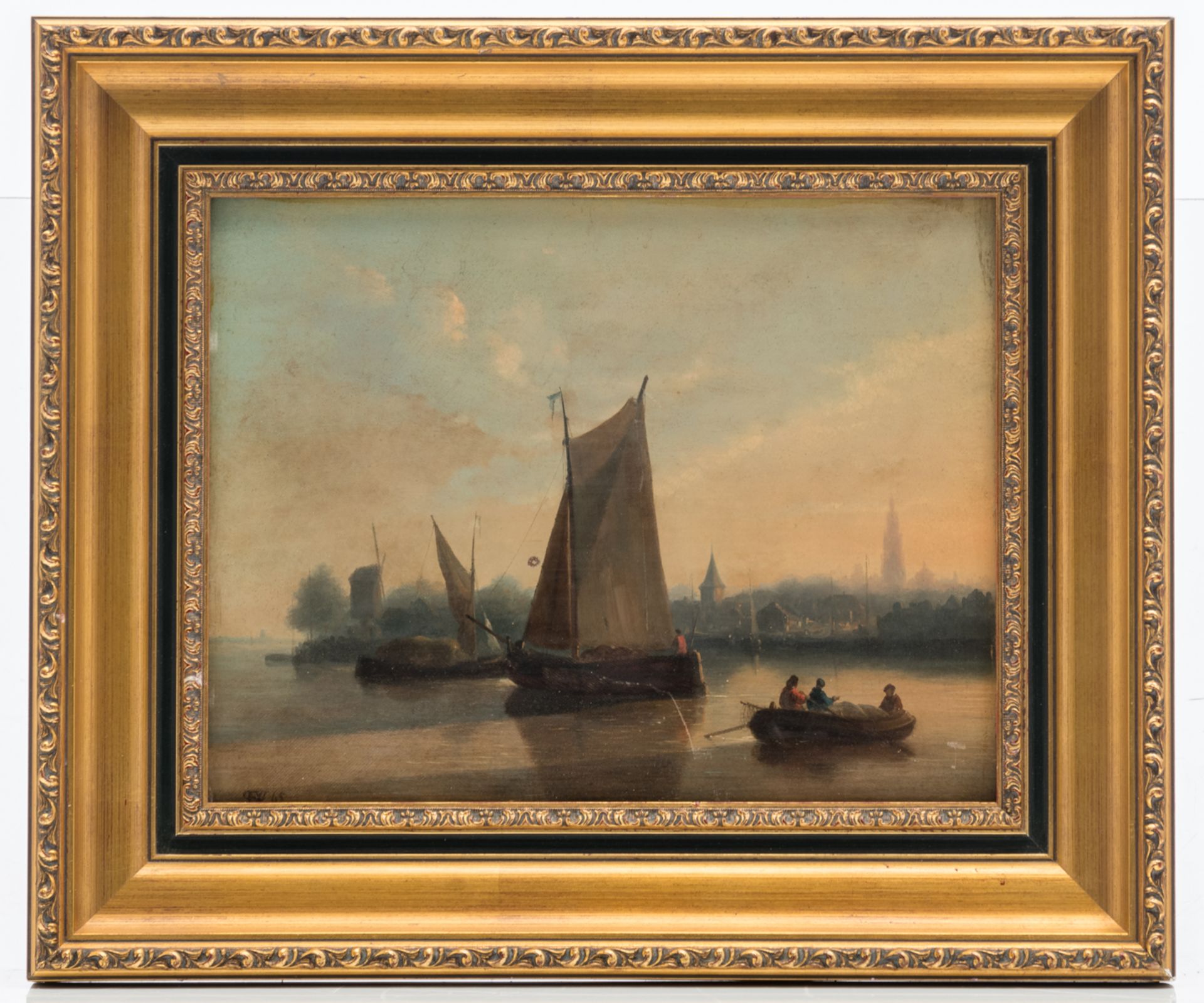 Monogrammed E. W., a harbour view, after Edward William Cooke, dated (18)65?, oil on panel, 27,5 x 3 - Bild 2 aus 4