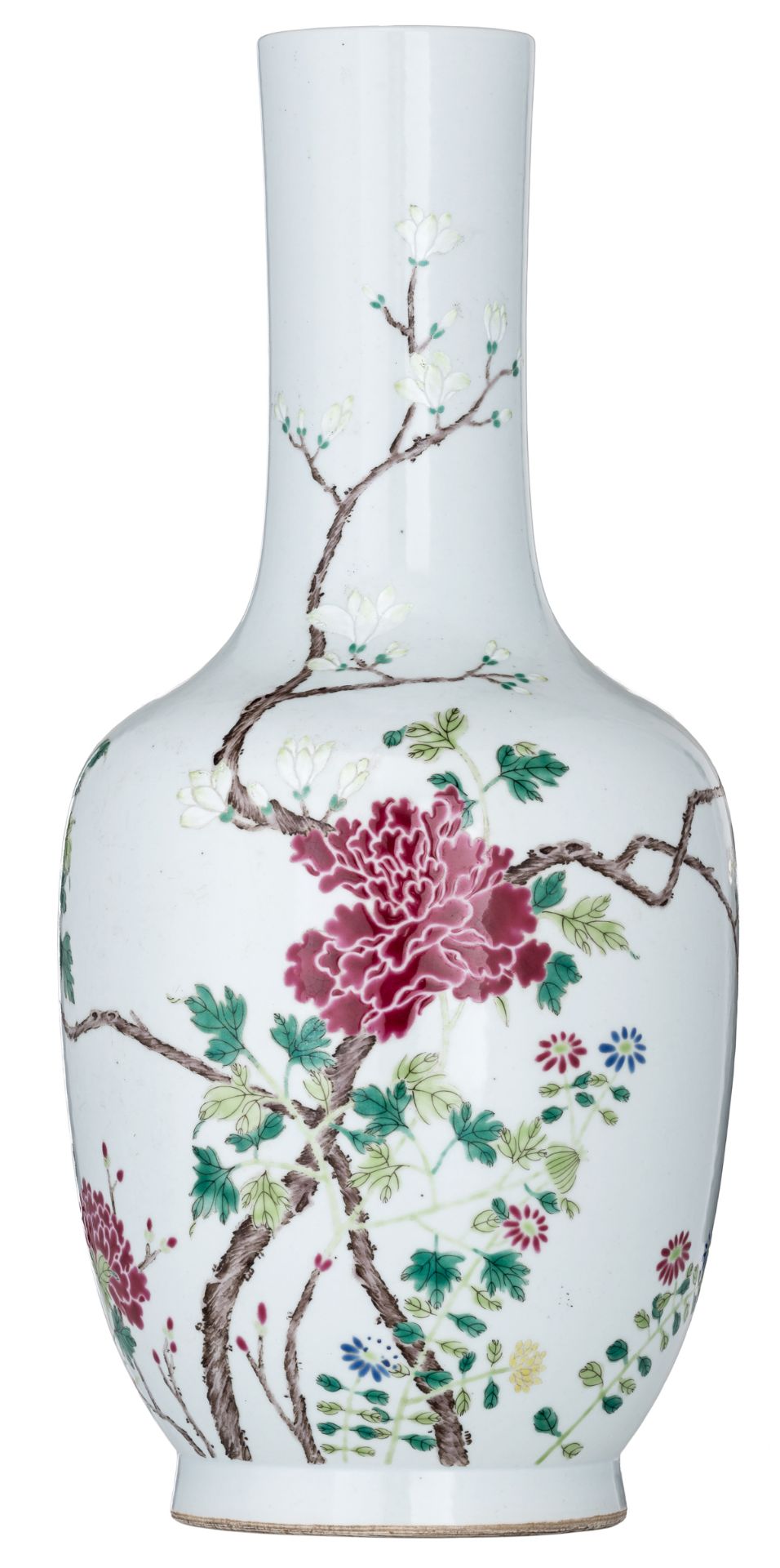 A Chinese famille rose begonia shaped vase, decorated with flower branches and butterflies, H 49 cm