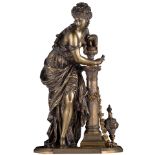 Moreau M., a daydreaming nymph, patinated bronze, late 19thC, H 47 cm