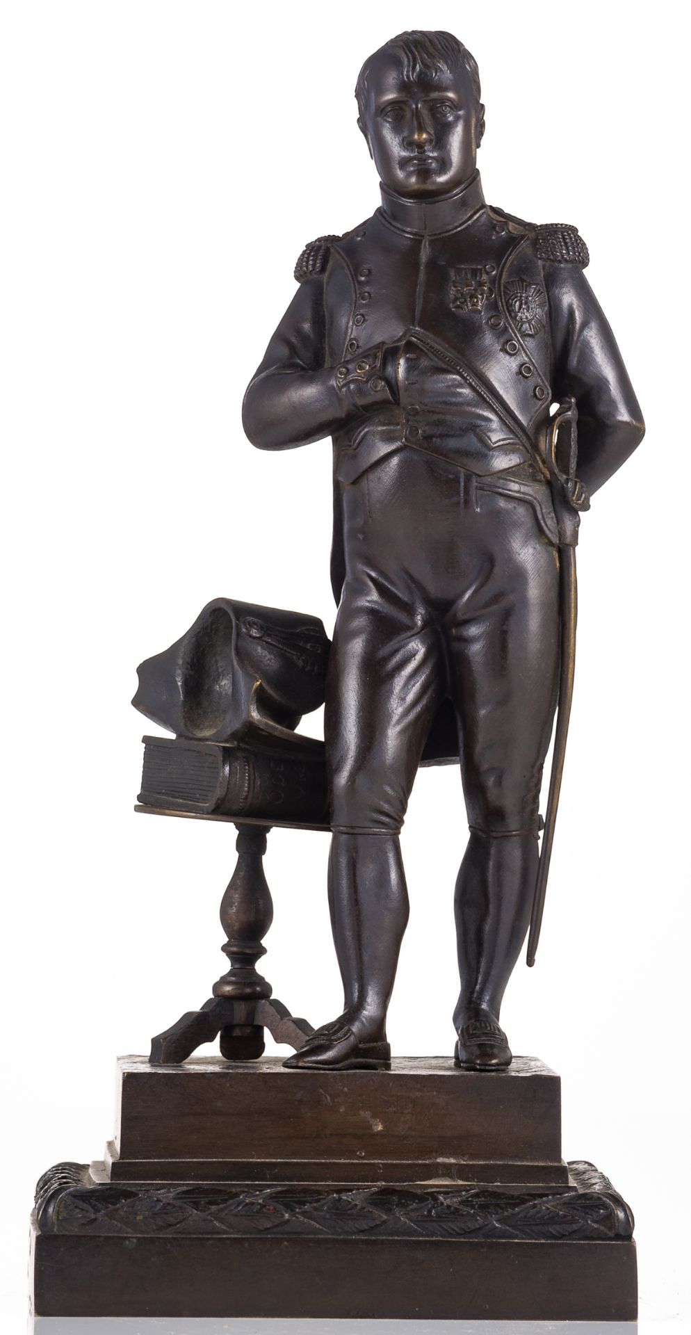 No visible signature, Napoleon, patinated bronze, H 30 cm - Bild 2 aus 5