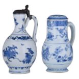 A lot of a Japanese Arita blue and white jug with pewter cover and a covered ewer, 18thC, H 21- 25 c