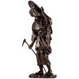 A Japanese bronze statue, depicting a farmer, marked, about 1900, H 67 cm