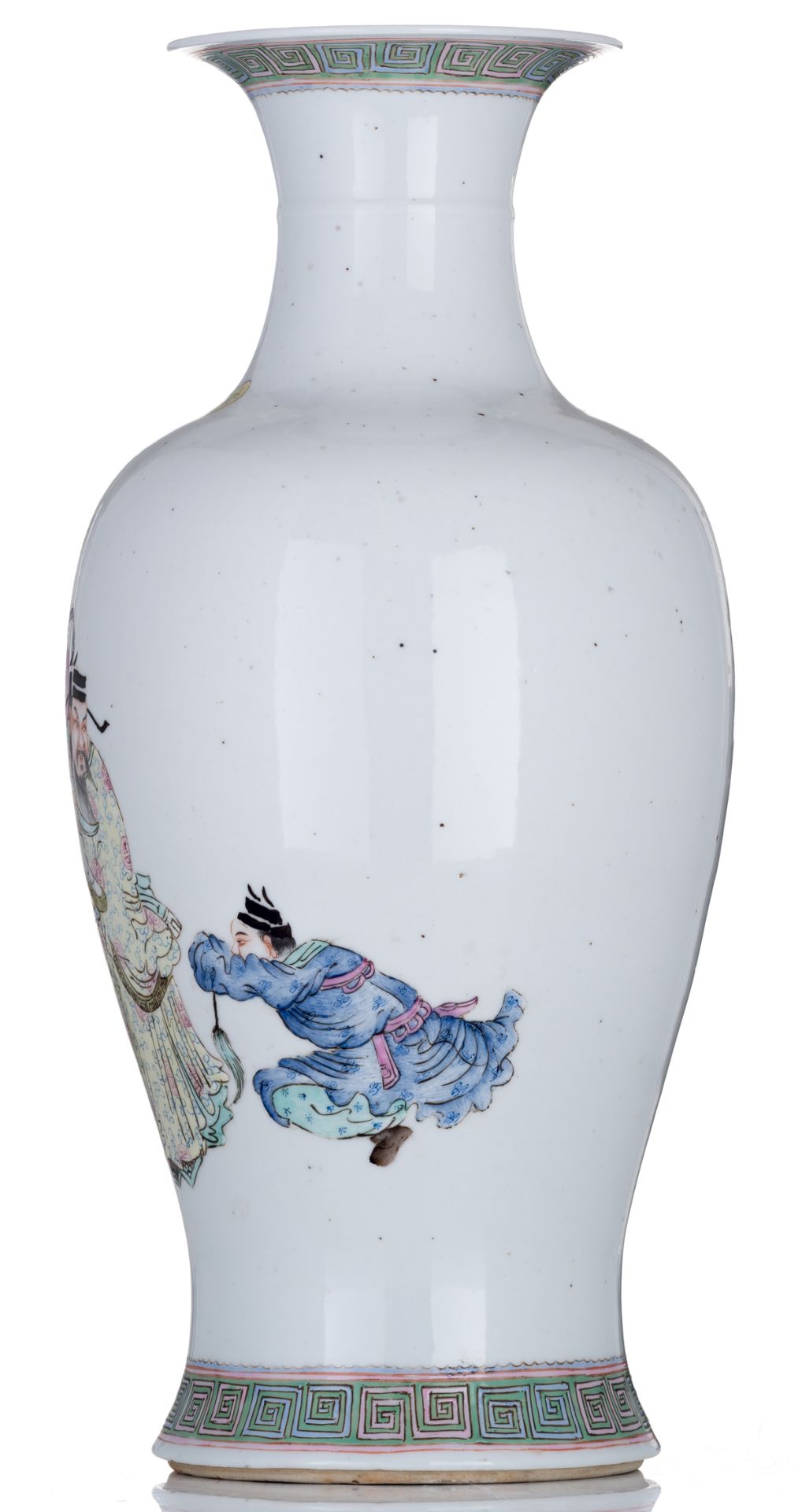 A Chinese famille rose baluster shaped vase, decorated with an animated scene, Guangxu marked and pe - Image 2 of 6