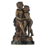 Moreau H., 'Un secret', gilt bronze on a vert de mer marble base, H 43 cm