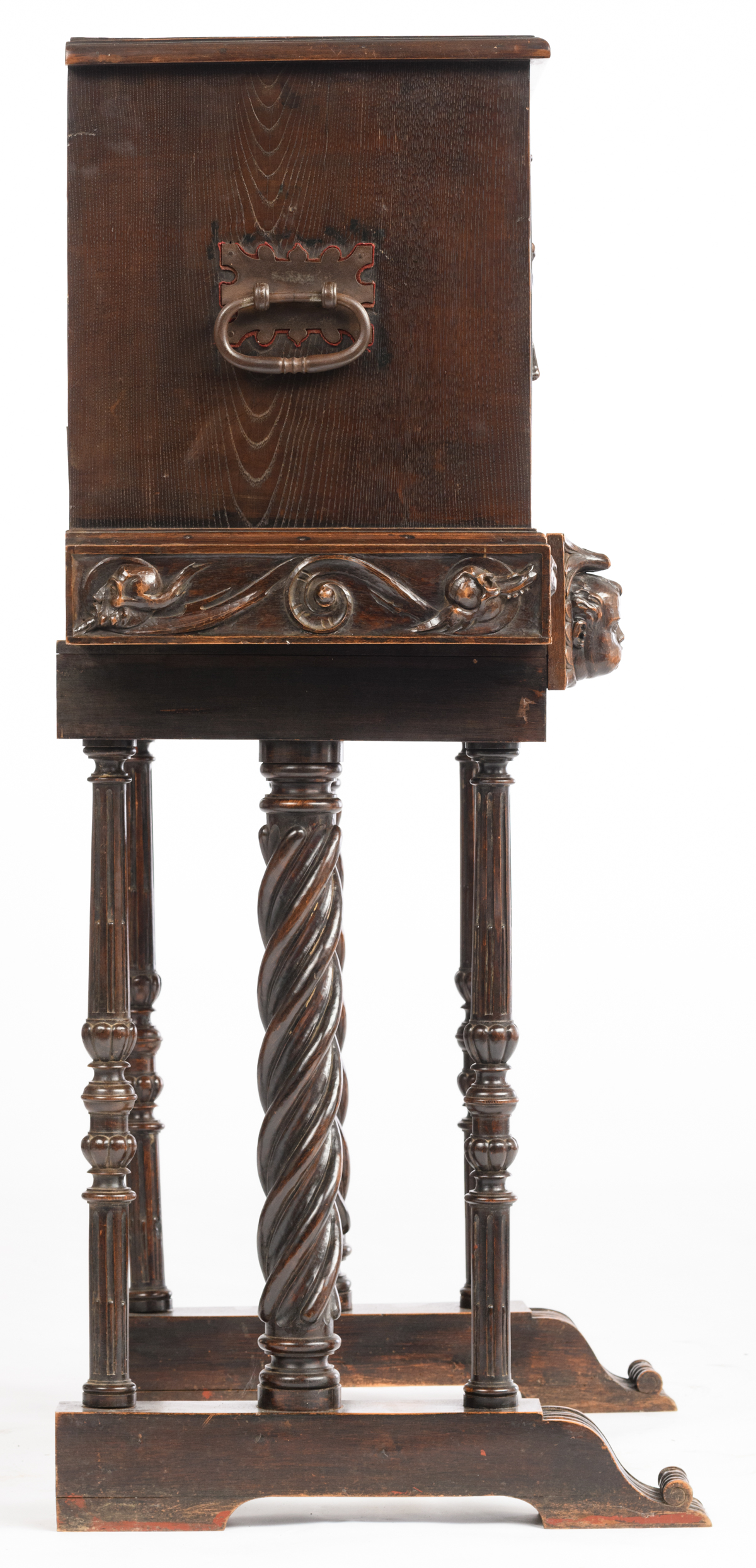 A richly alto relievo carved walnut and oak vargueno, 19thC Renaissance Revival,  H 57,5 - 143 (with - Image 5 of 6