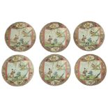 Six Chinese famille rose export porcelain dishes, decorated with a scene from 'The Romance of the