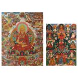 Two Tibetan thangkas, gouache on textile, 19th/20thC, framed, 44,5 x 62 - 60,5 x 78 cm