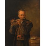 No visible signature, the talented flute player, oil on an oak panel, 19thC in the 17thC manner,