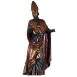 An oak sculpture of Saint Augustine holding a flaming heart, 18thC, H 115 cm