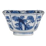 A Chinese blue and white quadrangular bowl, decorated with flowers depicting the four seasons,