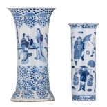 Two Chinese blue and white gu shaped vases, one decorated with an everyday market scene, with a