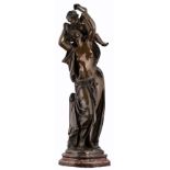 Carrier-Belleuse, 'Caresse de l'amour', patinated bronze on a rouge imperial marble base, H 93,5 cm