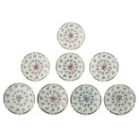 Eight Chinese export porcelain famille rose dishes with a floral decoration, ø 24 - 25 cm