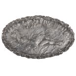 Desbois J, the bathing Venus, a relief decorated pewter Art Nouveau plate, marked Siot -