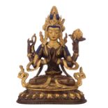 A Sino-Tibetan Tantric Chenrezig Buddha of compassion, patinated, gilt and polychrome painted