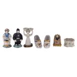 A lot of various European tin glazed and polychrome decorated earthenware display items, 18thC -