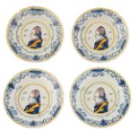 Four Delftware polychrome decorated 'Oranje plates' depicting a profile portrait of Prince Willem V,