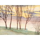 Spilliaert L. trees near a river in a hilly landscape, watercolour, signed and dated 1930 bottom