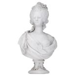 A biscuit bust of Marie-Antoinette after Lecomte, marked Sèvres, H 46 cm