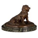 Mousson A., a sitting dog, patinated bronze on a marble base, H 16,5 cm