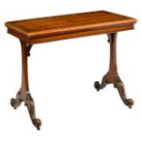 A walnut card table, the tabletop as well as the foot with floral inlay decoration, mid-19thC, H