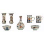 A lot of 18thC Chinese Imari tankards, bowls and small vases, H 7 - 23 - ø 14,5 cm