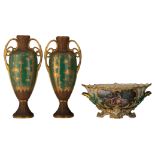 A pair of Wiener Sezessionstil Amphora vases, N° 2081, H 54 cm; added a French vieux Paris