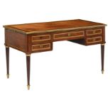 A Louis XVI style mahogany bureau plat, with bronze mounts and leather inlay, 19th/20thC, H 75 - W