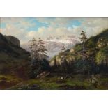 Roffiaen J.F.X., a mountainous landscape with goats, dated 1852, oil on panel, 32 x 47 cm