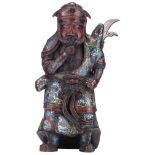 An Oriental bronze cloisonné enamel figure, depicting a warrior, H 43 cm