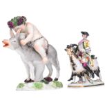 A polychrome decorated porcelain group of Bacchus riding his donkey, probably a Samson copy of a