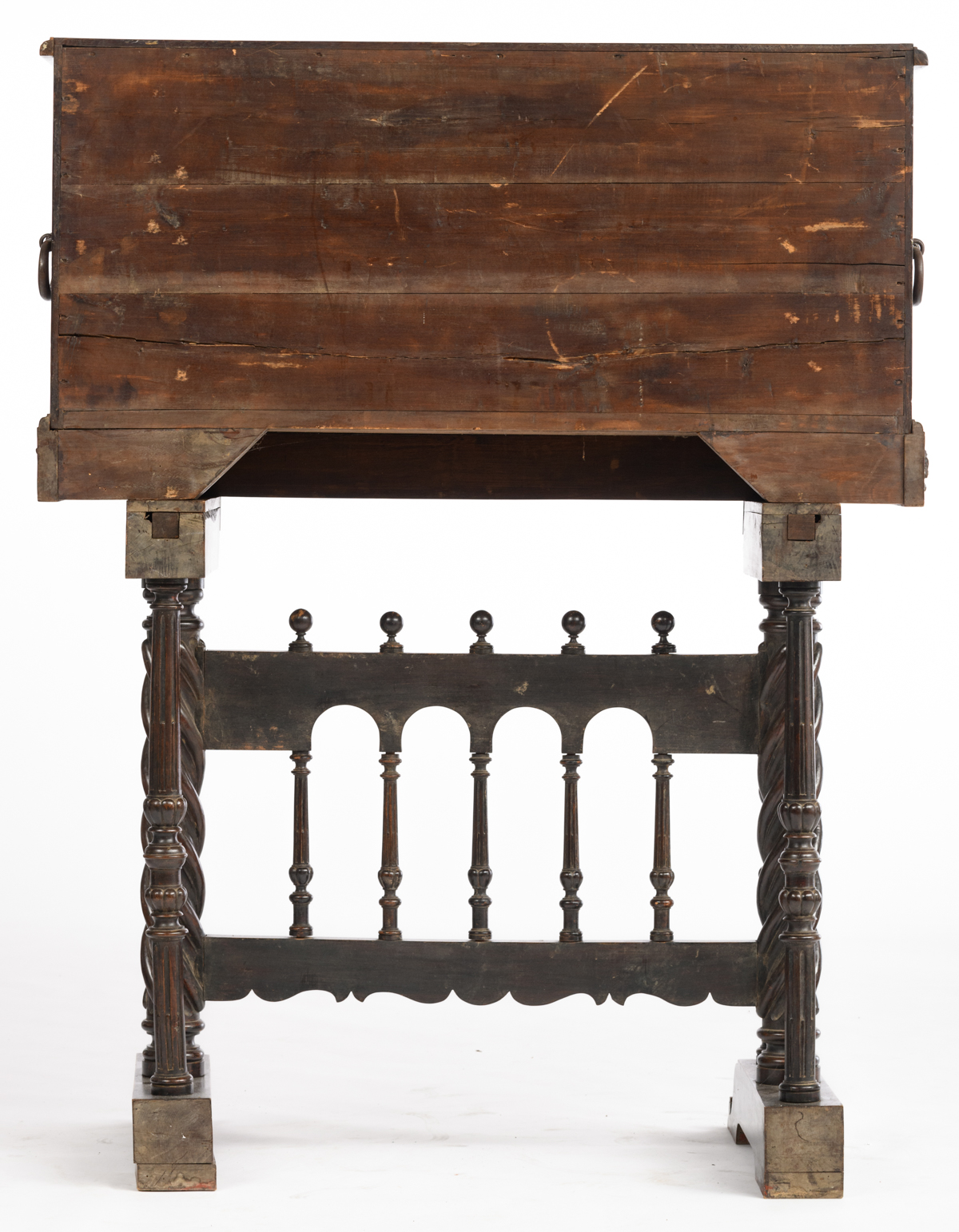 A richly alto relievo carved walnut and oak vargueno, 19thC Renaissance Revival,  H 57,5 - 143 (with - Image 4 of 6