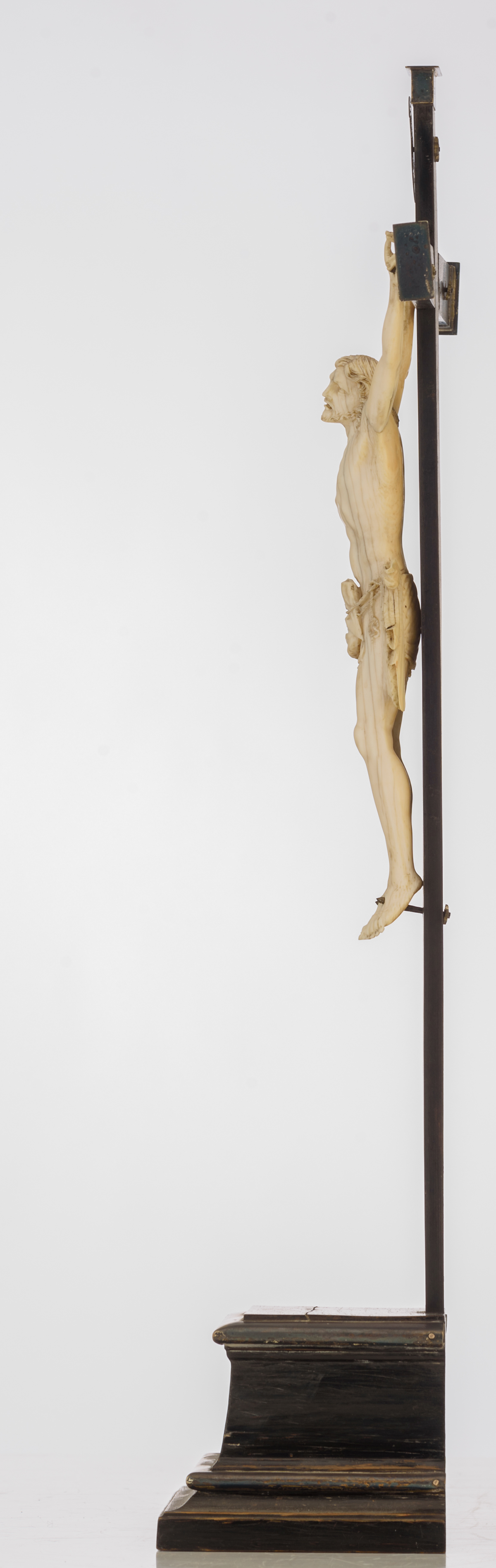 An ivory corpus on a ebonised wooden base, with silver mounts, no visible hallmarks but tested on - Image 3 of 6