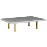 A Carrara marble design coffee table on a gilt metal base, '70/'80, H 43 - W 151 - D 100 cm