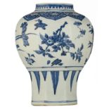 A Chinese octagonal blue and white meiping vase, decorated with the flowers depicting the four