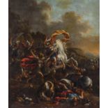 Monogrammed P.K. (following the label attributed to Le Brun C.), a battle scene, 17thC, oil on