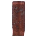 A Chinese cylindrical vase, relief decorated with dragons, patinated terracotta, H 61 cm