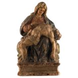 A French chalk stone polychrome painted pieta,17thC, H 72 cm