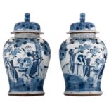 Two Chinese blue and white vases and covers, decorated with a symbolic scene of 'the kylin