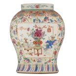 A Chinese famille rose balluster vase, decorated with flowers and butterflies, the roundels with