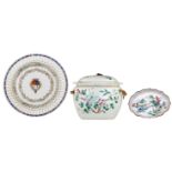 A Chinese famille rose floral decorated food recipient, 19thC; added a lotus shaped 'email de