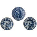Two blue and white Dutch Delftware plates painted with a so called 'Lange Lijs' decoration; added