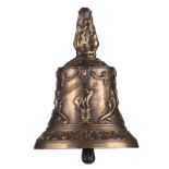 A bronze table bell by Johan Van Den Eynde, called 'Johan a Fine', the body crisply cast with