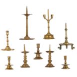 A lot of various types of bronze candlesticks, 17th - 20thC, H 11 - 31 cm