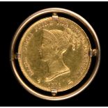 A gold Parma Maria Luigia 40 Lire coin, 1815, set in an 18ct brooch frame, weight (setting incl.)