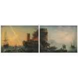 No visible signature, a pair of Italian harbor scenes, 20thC interpretations after Vernet, oil on